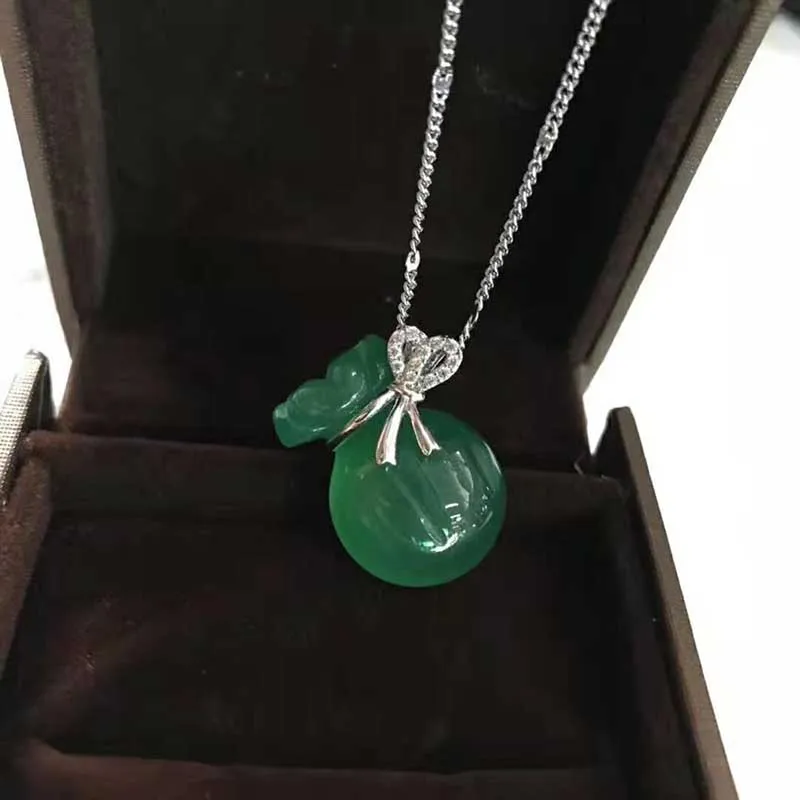 Кулон из натурального нефрита Серебряное ожерелье 925 пробы зеленый агат |
