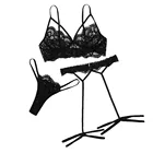 Новый Для женщин комплект нижнего белья сексуальный кружевной бюстгальтер, чашечки расположены рядом, открытые стринги ночное белье с подвязками черное белье нижнее бельё для девочек; ensemble sous vetement 40