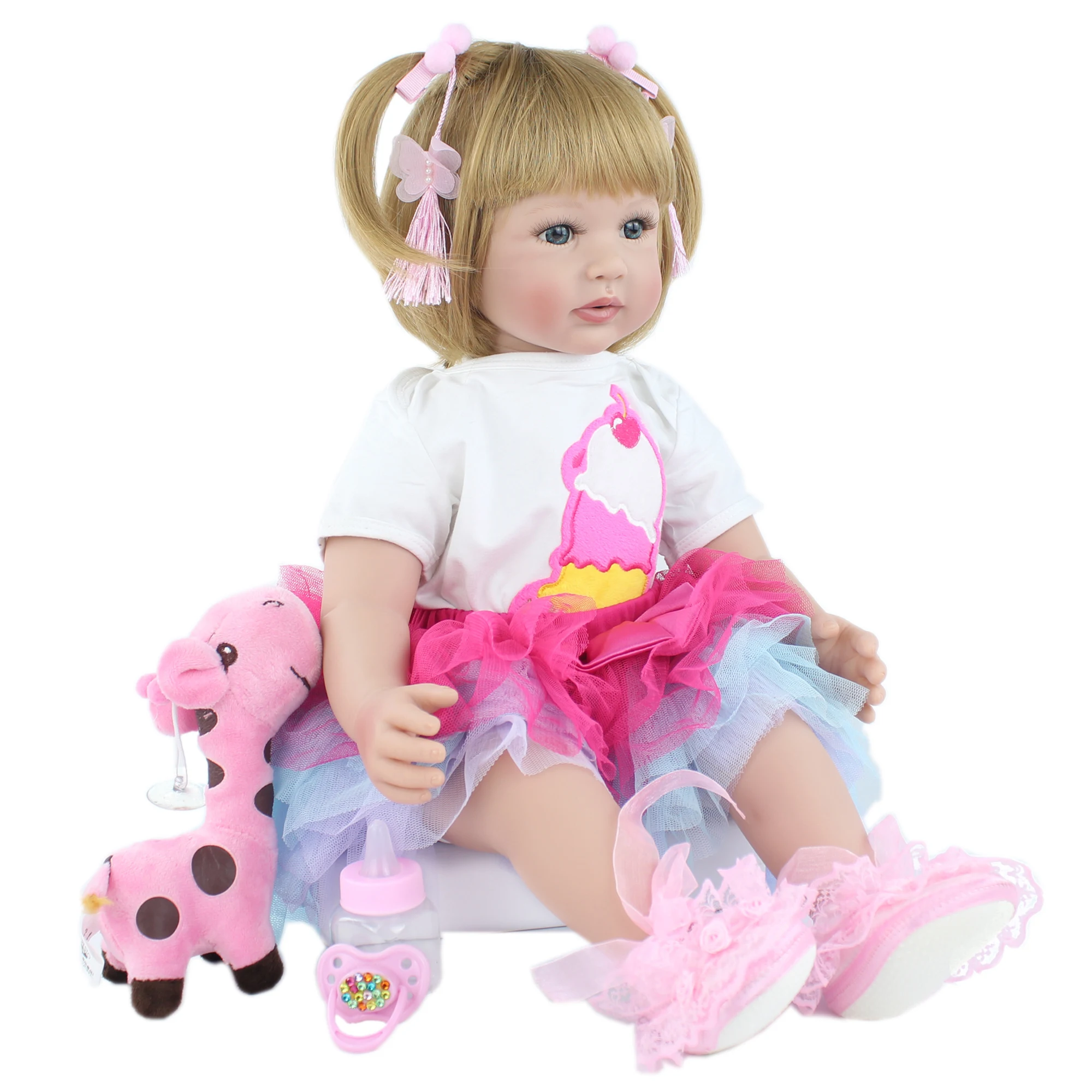 Special Offer 60cm Silicone Reborn Toddler Babies Doll Like Real Princess Blonde Bebe Kid Birthday Gift Dress up Toys | Игрушки и хобби