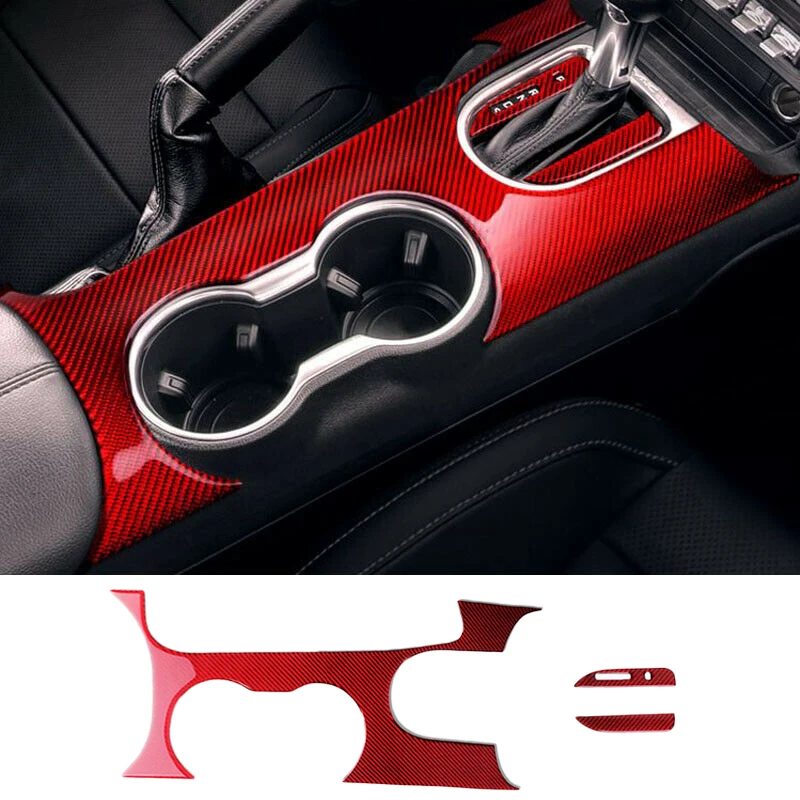 

3Pcs Red Carbon Fiber LHD Interior Gear Shift Panel Cover Trim Fit for Ford Mustang 2015-2019