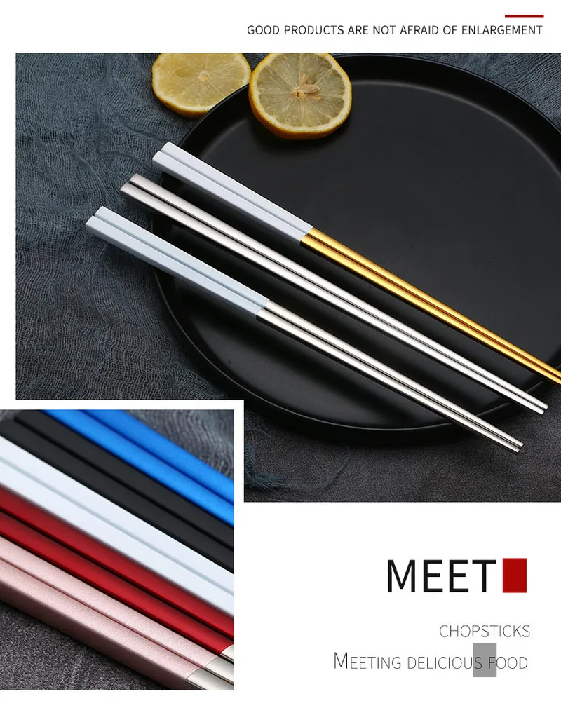 1 пара многоразовые разноцветные палочки для еды из нержавеющей стали | Дом и сад