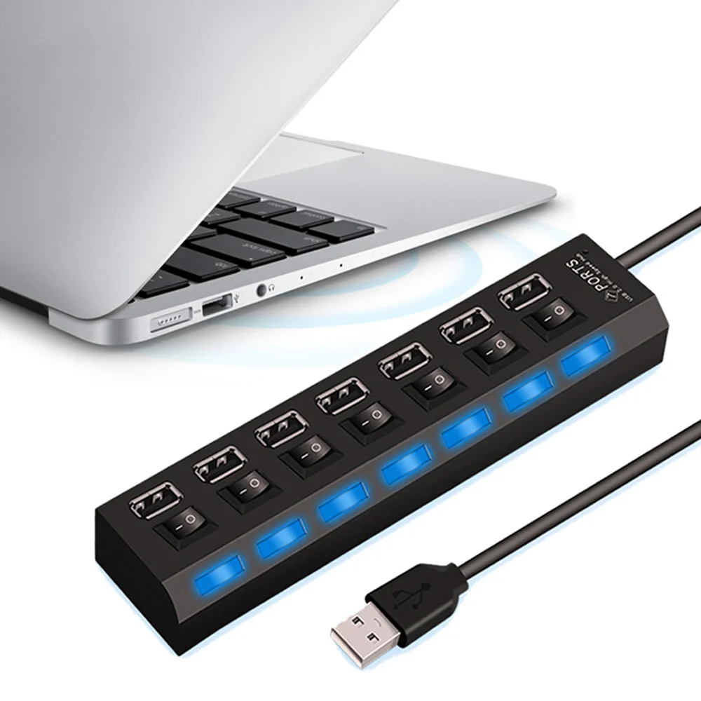

USB Hub 7 Ports High Speed USB 2.0 Hab Adapter Hub USB Splitter Extender For PC Laptop Computer