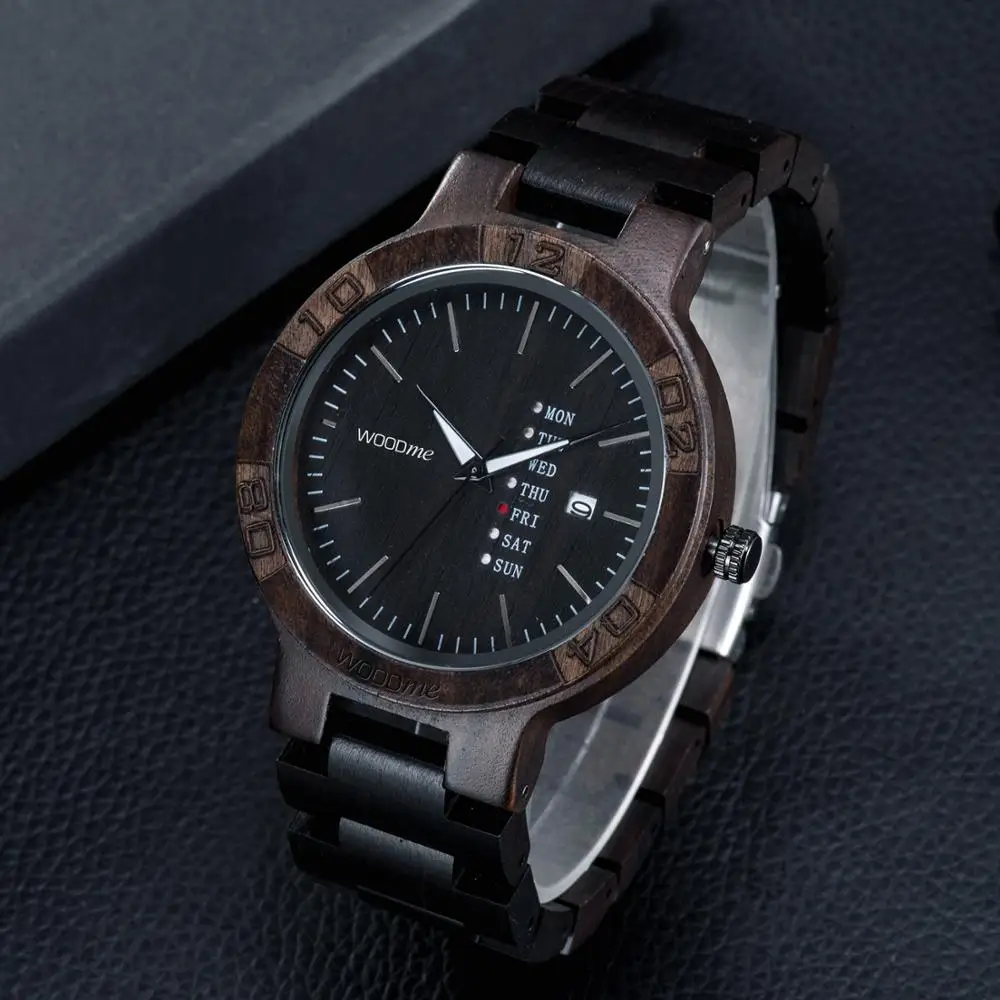 Часы Reloj Hombre WOODME Мужские кварцевые новый дизайн из эбенового дерева японские