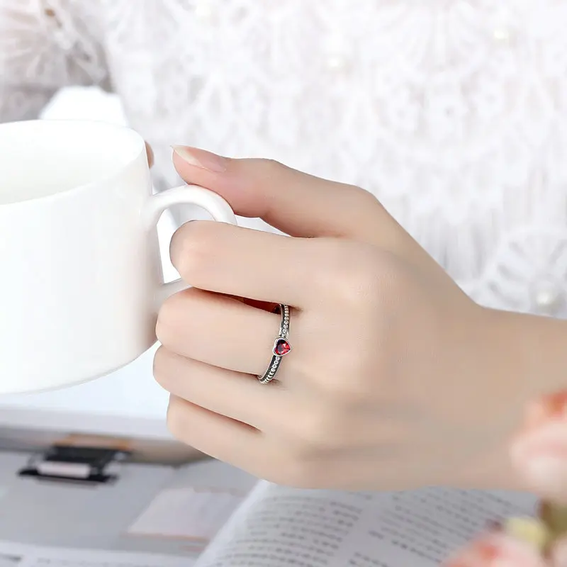 CodeMonkey Hot Sale 925 Sterling Color Love Heart Ring Stackable Ring with Purple Zircon for Women Wedding Jewelry R034