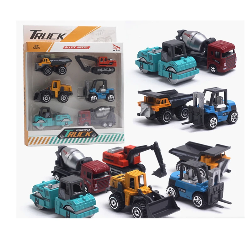 6 Metal Diecast Toy Vehicles Alloy Car model 1:64 Roller Dump Truck Excavator Bulldozer Tanker Forklift Tractor Set |
