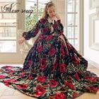 Платье вечернее ТРАПЕЦИЕВИДНОЕ с красными цветами, Саудовская Аравия, новый дизайн 2020, платье для выпускного вечера с вышивкой, женские мусульманские турецкие вечерние платья для девушек