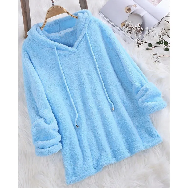 

Spring/fallCashmere Sweater Fluffy Thin Hooded Sweater Home Wear Comfortable Color Rope Sports Women's Long Sleeve Crop Top 5XL
