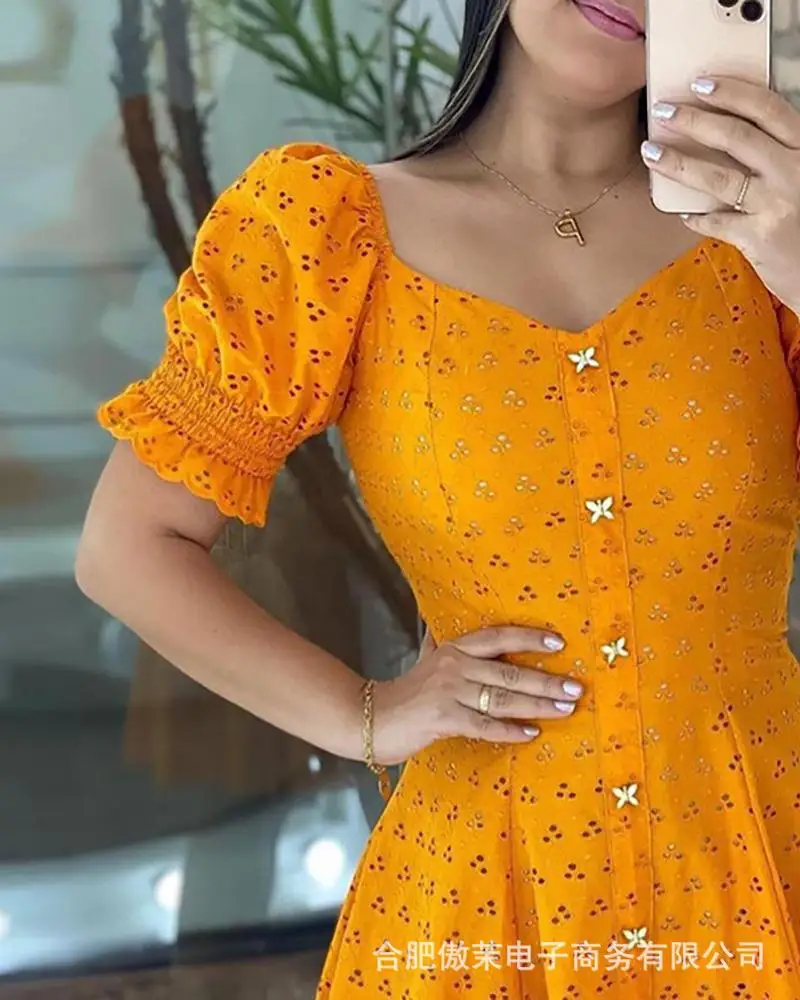 

Spot 2021 new short-sleeved waist hollow dress dresses