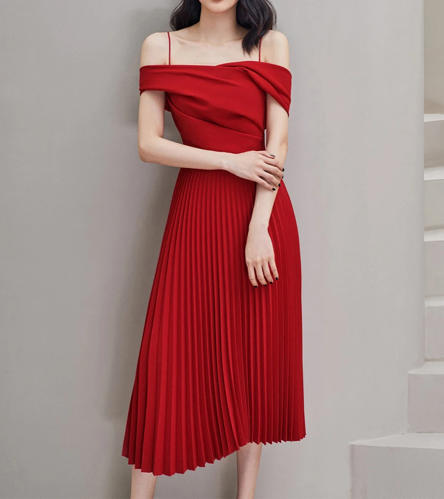 

tailor shop Fashion A Line Evening Dresses A Line Shoulderless Over Knee Red None Decoration Short Sleeve red summer dress