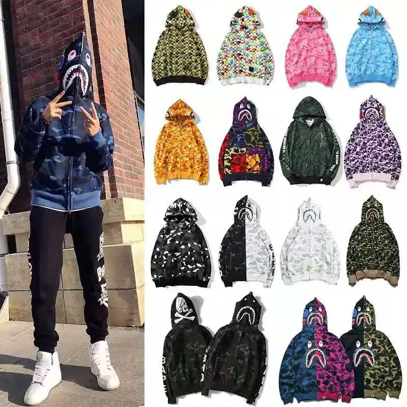 

Зимняя модная камуфляжная парная одежда B-a p-e для мужчин и женщин, куртка с капюшоном, кардиган, куртка с акулой, пальто, Повседневная Уличная...