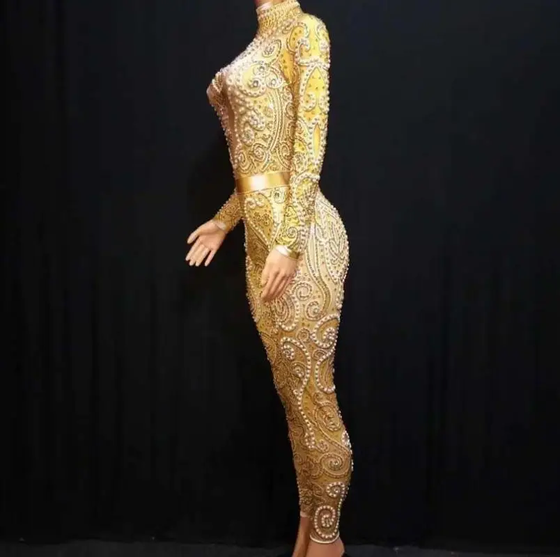 Женская высокая горловина комбинезон со стразами стразы бриллиантами Джаз