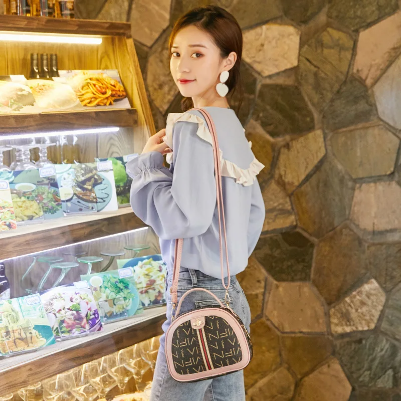 net celebrity high quality new fashion pu female bag printing portable shoulder bag messenger small round bag free global shipping