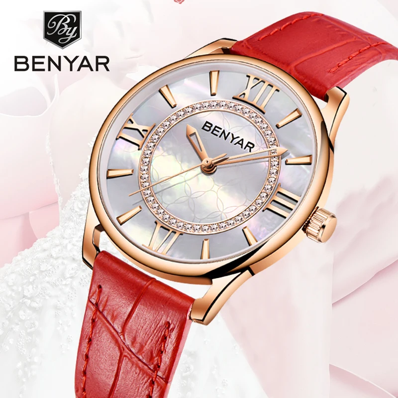 

BENYAR Women Watch Creative Wristwatch Lady Watches Top Brand Luxury Quartz Gold Fashion Leather Clock Montres Femme Reloj Mujer
