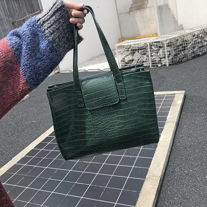 Винтажные кожаные сумки через плечо с узором крокодиловая кожа для женщин