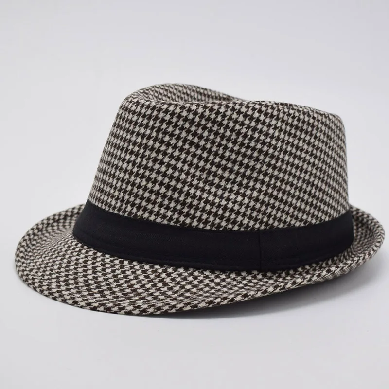 Зимние черно белые фетровые шляпы с узором гусиные лапки для мужчин мужская