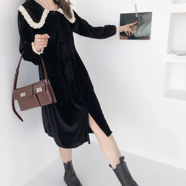 

High quality velvet women dress long sleeve spring winter fall girls