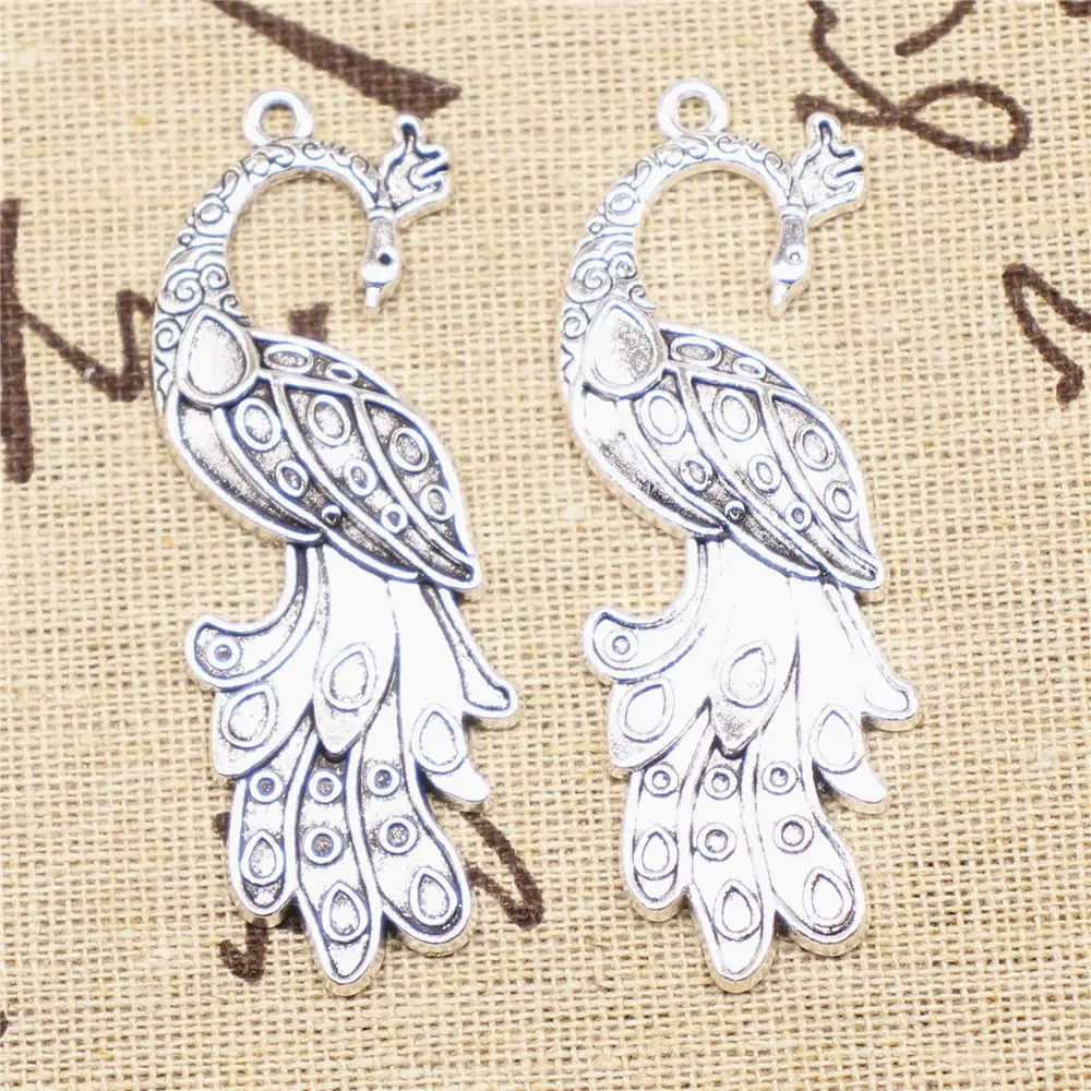

Charms Pendants For Neck Women Antique Silver Color Peacock 61x21mm 2pcs
