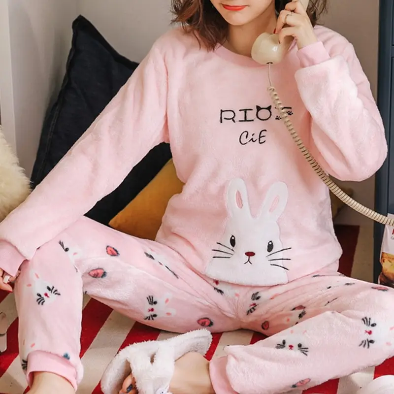 

Women pajamas set Women Pyjamas Thick Flannel Cute Sheep Female Warm Winter Pajama Set Long Sleeve Full Trousers Two Piece 2020