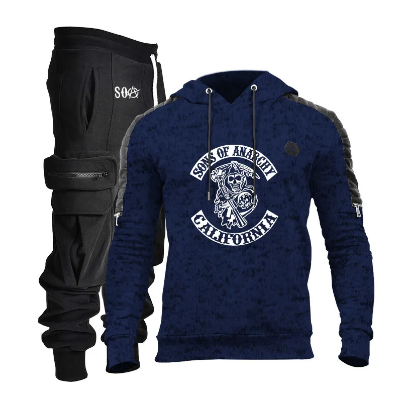 

Hoodie Mens New SOA Anarchy Children's Skull Print High Quality Cotton Harajuku Men's Sportswear +Sweatpants 2-piece suit