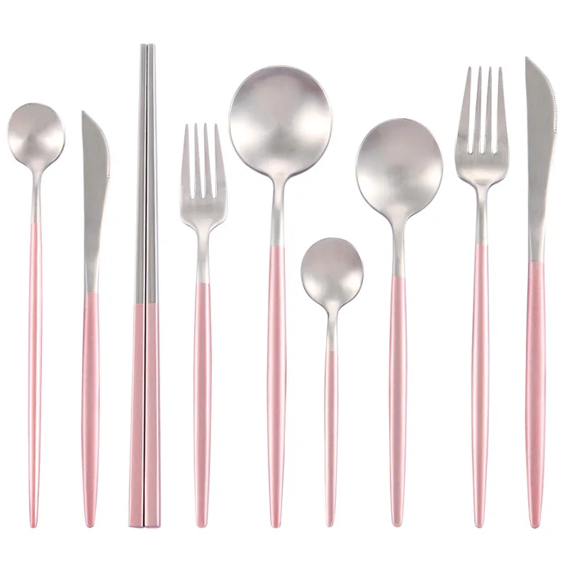Горячая Распродажа розовый кухонный набор столовых приборов из серебра