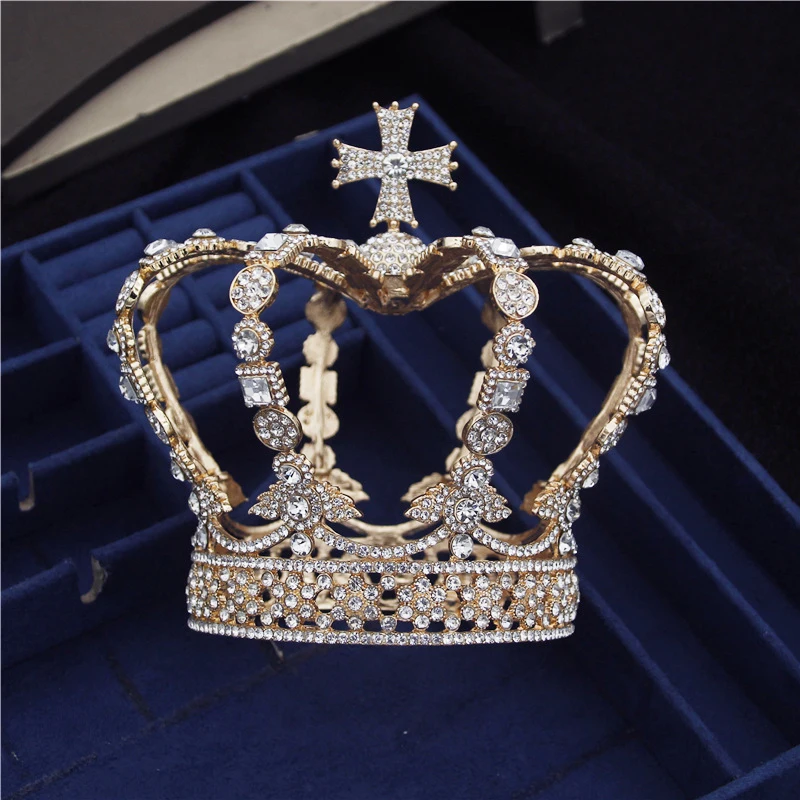 Baroque Gorgeous Rhinestone Cross Crown Charm Diadem Bridal Wedding Head Jewelry Prom Party Hair Tiaras Ornaments