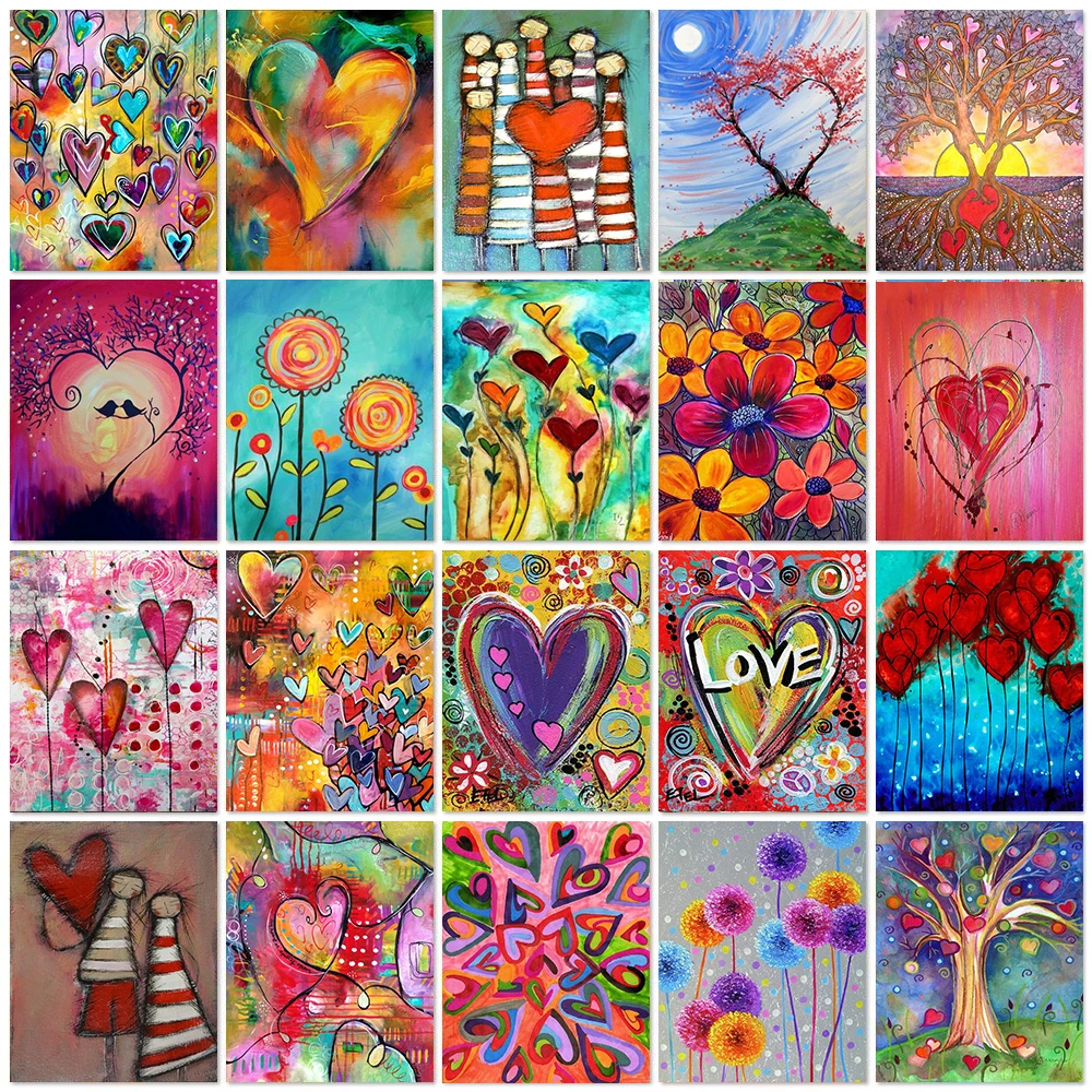 

Full Round Drill 5D Love Heart Diamond Painting Cross Stitch Colorful Love Heart Embroidery Mosaic Kit Wall Decor Handcraft Gift