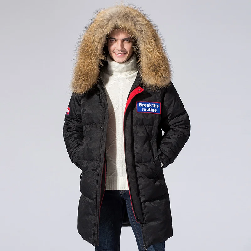 new 2021 winter fashion women's duck down coat couple's warm parkas female long jacket real fur hooded red black plus big size