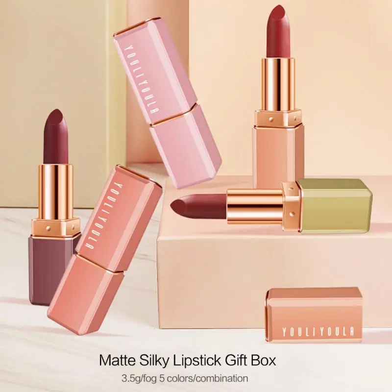 

5 Colors/Set Lipstick Set Gift Box Moisturizing Smooth Long Lasting Red Lips Makeup Female Beauty Coametic TSLM1