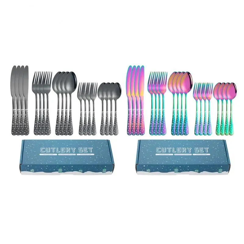 

20pcs Christmas Gift Dinnerware Set Stainless Steel Tableware Set Knife Fork Spoon Luxury Cutlery Set Gift Box Flatware