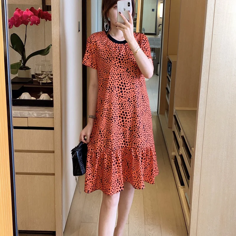 Лето 2020 новый стиль круглый вырез короткий рукав Ретро цветочный принт свободное