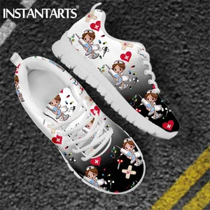 Женские кроссовки на шнуровке INSTANTARTS, градиентные дышащие кроссовки с милым мультяшным принтом для медсестер, Повседневная легкая обувь на плоской подошве