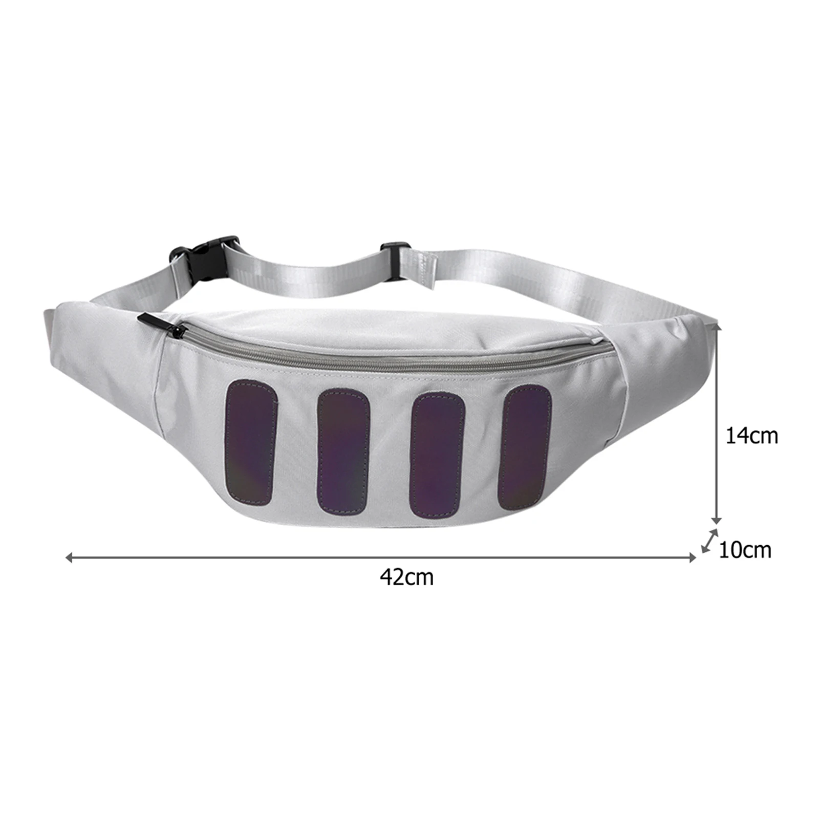 

New Fashion Mens Large Capacity Adjustable Waist Crossbody Bag with Big Reflective Stripes Zipper Fanny Pack for Men