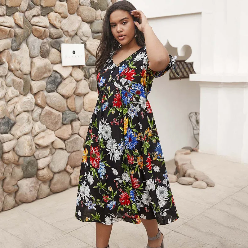 Летние Размеры d стиль бохо женское платье из хлопчатобумажной ткани в цветочек