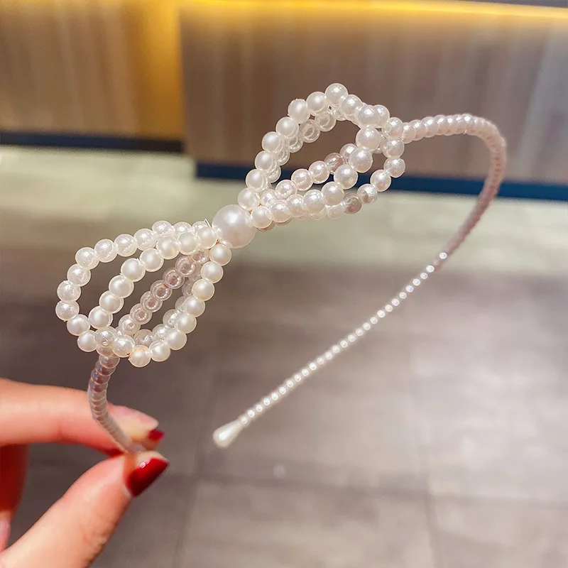 

Fairy Girl Hair Accessories Bands New Style Pearl Headband Women Fashion Hairbands Temperament Cross Pearl Thin Headdress