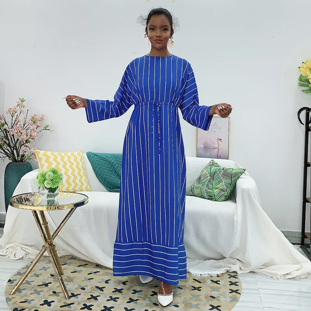 

Женское платье в полоску Siskakia, длинное платье с длинным рукавом и поясом, повседневное платье в английском стиле, одежда в арабском стиле Ду...