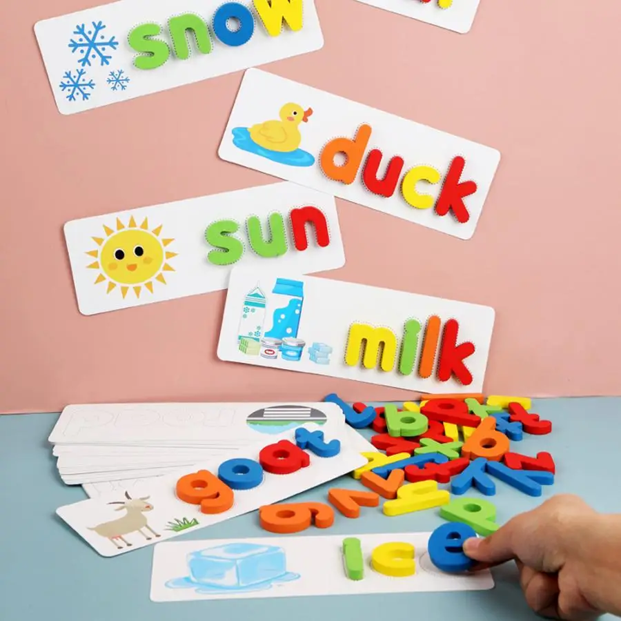 С надписью Puzzle обучения карты Деревянные Детские Обучающие английский словарь