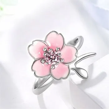 

Sweet Peach Flower Ring Temperament Ring Honey Drop Glue Pull Pollen Diamond Cherry Blossom Ring JJZ680 Rings for Women