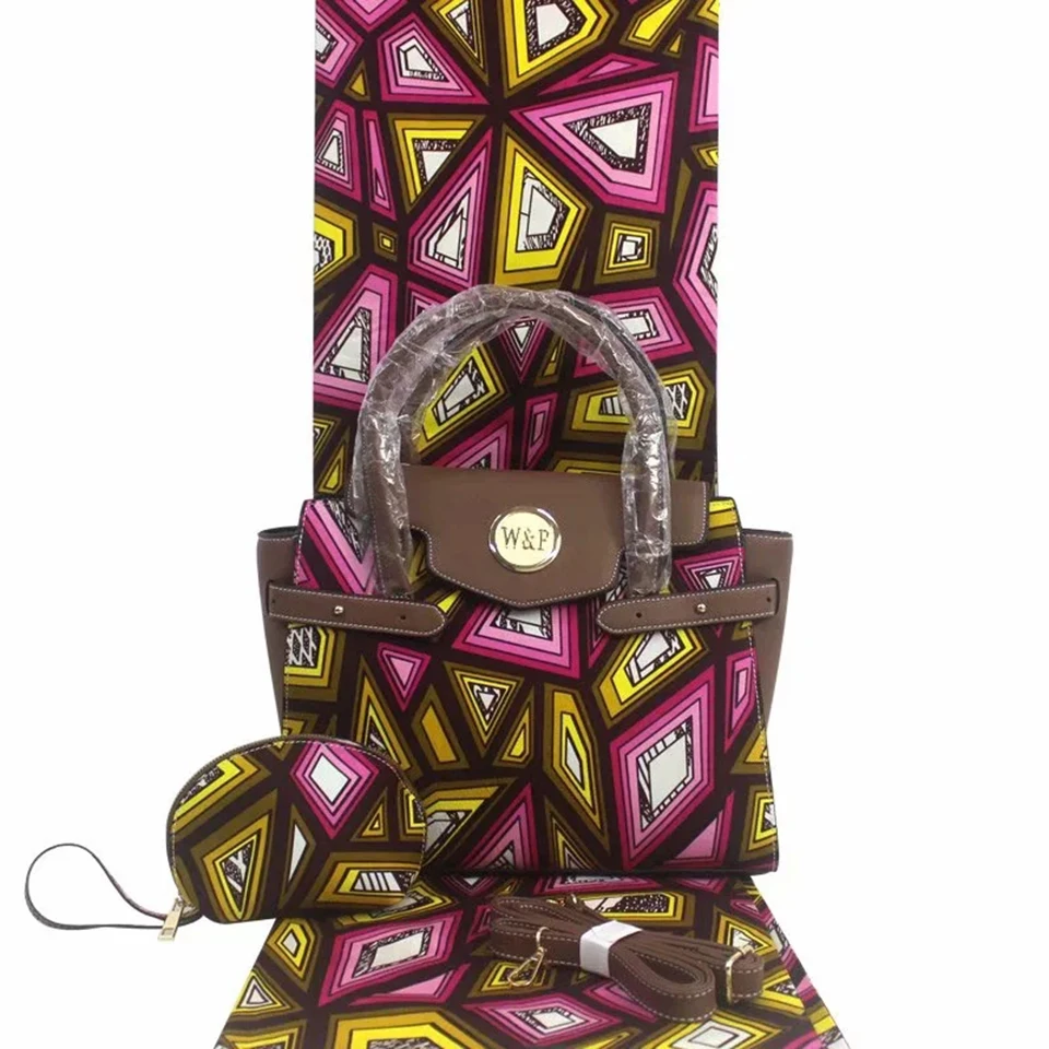 

3pcs Set Ankara Handbag+ Clutch Bag+6 Yard African Wax Print ankara kitenge dress fabrics YB-14