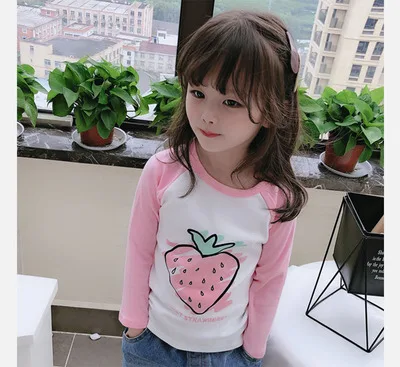 strawberry Футболки для мальчиков, детские топы на весну-осень, одежда, детские футболки для маленьких девочек, футболки с длинными рукавами, г., клубника, слон - Цвет: strawberry