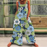 women printing xl sleeveless rompers one piece set jumpsuit loose preppy style pants casual big pocket female overalls playsuits