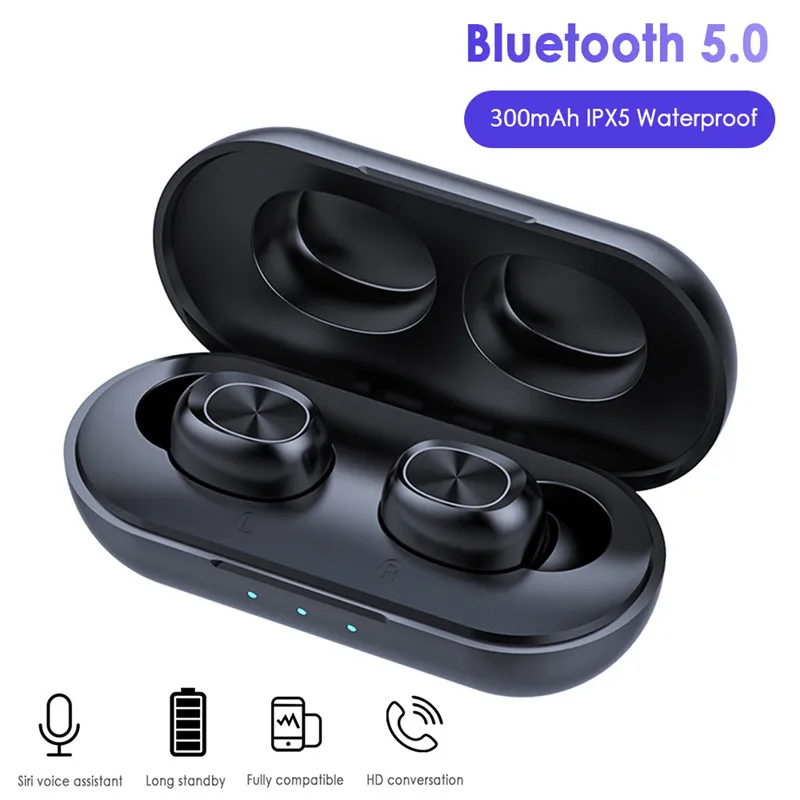 Black Новая мода B5 Bluetooth 5,0 TWS наушники сенсорное управление стерео звук HIFI гарнитура IPX5 водонепроницаемые беспроводные наушники - Color: Black