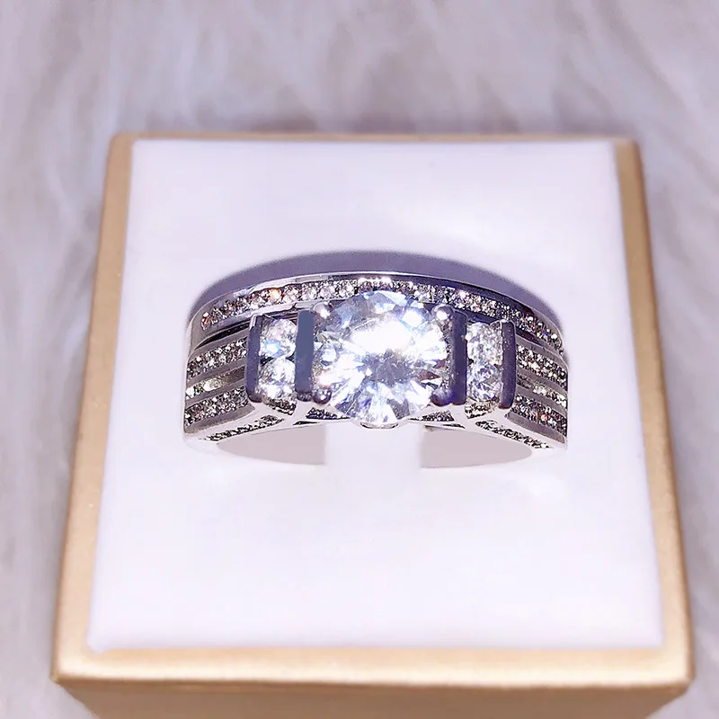 Набор колец с бриллиантами из серебра 925 пробы белым топазом|Кольца| |