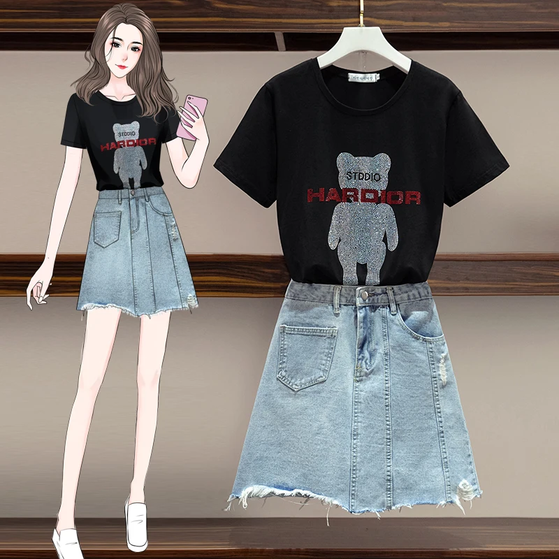 

Женский джинсовый костюм из топа и юбки, летний костюм из двух предметов, 2021