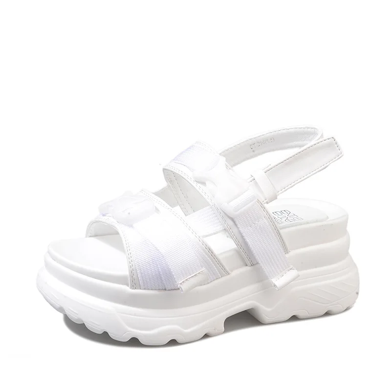 

2021 summer new sandals women's thick soled round head leather low top open toe back strap casual sandals fashion