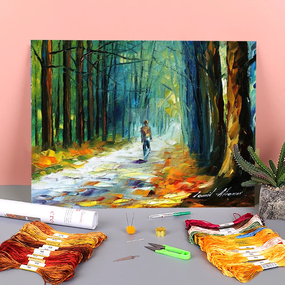 

Летний лес с предварительной печатью 11CT Вышивка крестом своими руками вышивка DMC нитки живопись ручной работы Вязание хобби ювелирные изде...