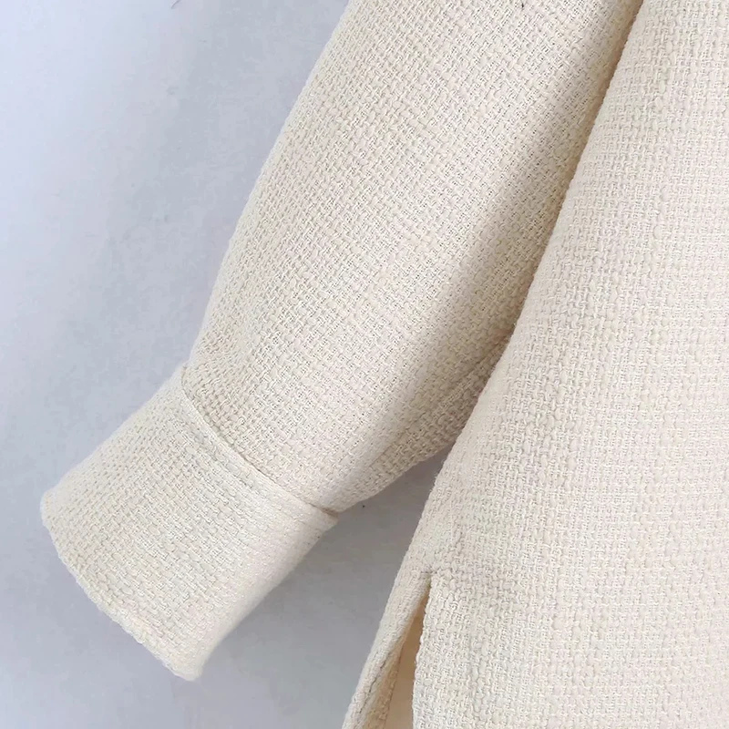 

Women's Shirt Jackets Faux Pearl Beading Coats Femme Oversize Tweed Jacket Vintage Outerwear Ladies Workwear Fashion Chic Spring
