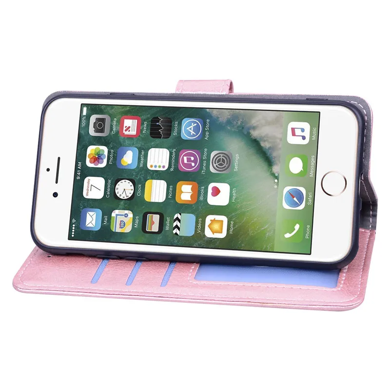 Однотонный кожаный чехол-кошелек для iPhone 6 6S откидной Чехол с отделением карт