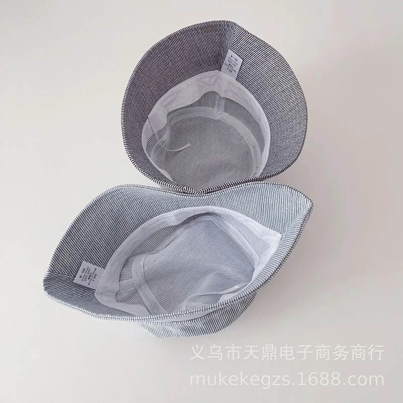 

Personality Children Striped Letter Fisherman Hat Flat-topped Boys and Girls Baby Cotton Fashion Concave Sunshade Basin Hats