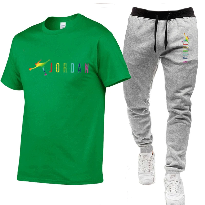 

2021 new fashion casual sportswear summer letter printing suit men's jogging suit fitness suit men's T-shirt + pants 2-piece set
