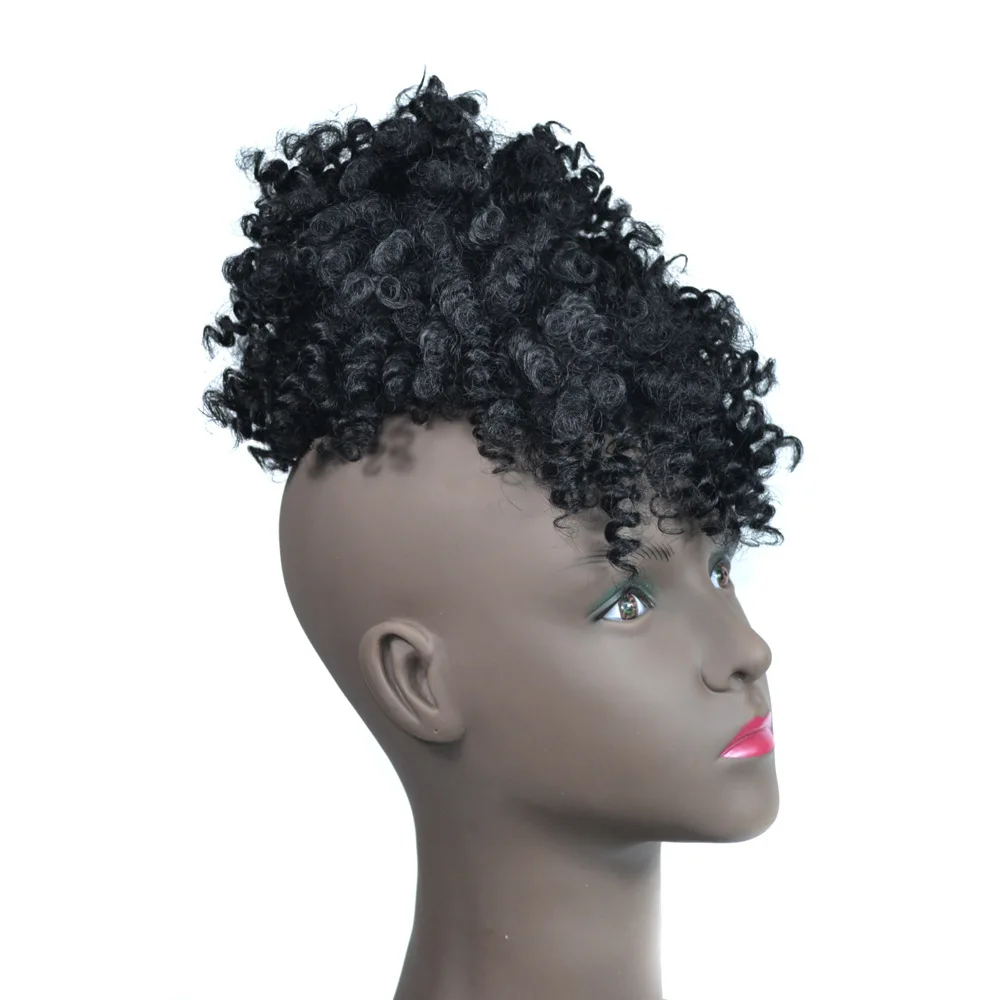 Короткий афро кудрявый хвост на шнурке с челкой накидка для парика синтетический
